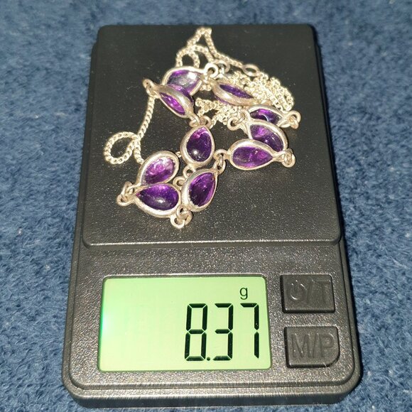 Vintage Victorian 10ct Natural Amethyst Cabochon 925 Sterling Silver Necklace - Picture 12 of 12